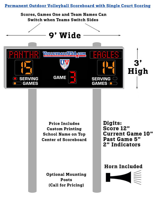 Permanent Outdoor Volleyball Scoreboard - Single Court