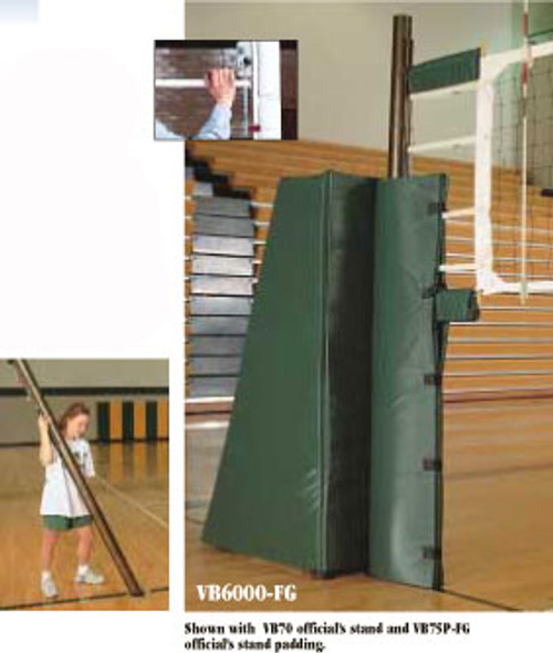 VB-6100 Aluminum With Pads Multi-Sport Volleyball System - Shown with optional VB72 official's stand and VB77P official's stand padding.